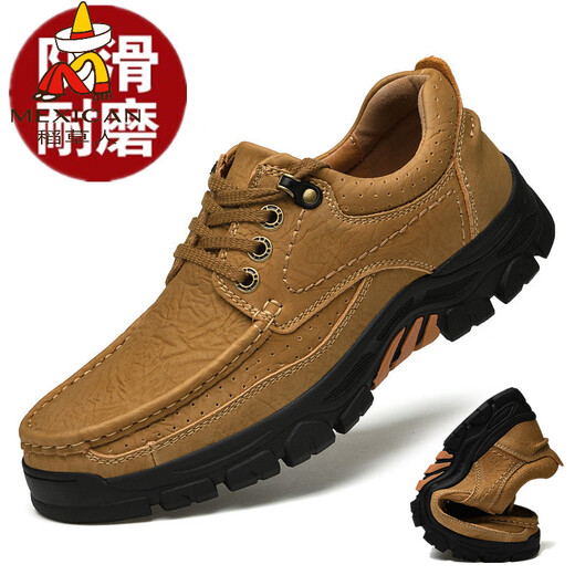 Scarecrow (MEXICAN) outdoor men's shoes genuine leather breathable cowhide big head leather shoes waterproof thick sole soft sole dad's shoes workwear shoes sports mountaineering DWW-6198 black 38