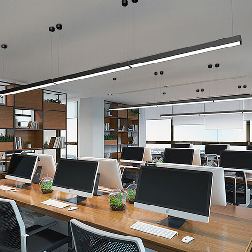 Deng Ling office chandelier led strip lamp shopping mall office building supermarket lamp hanging line flat panel lamp black frame right angle 120*30cm 72W white light 6 pieces