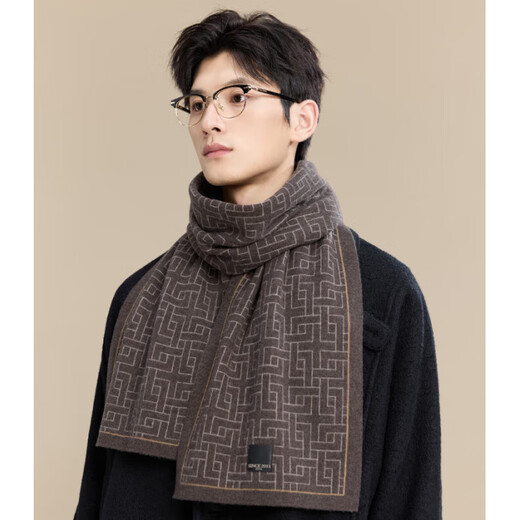 JIUMU men's scarf new autumn and winter versatile thickened warm scarf as a gift for boyfriend, coffee color
