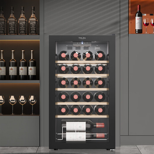 TYLZA 24 bottles small red wine cabinet constant temperature wine cabinet air-cooled frost-free wine red wine beverage refrigerator ice bar energy-saving silent home bedroom living room office TW-86 first-level energy efficiency air-cooled wine cabinet-Beech wood shelf 24 bottles