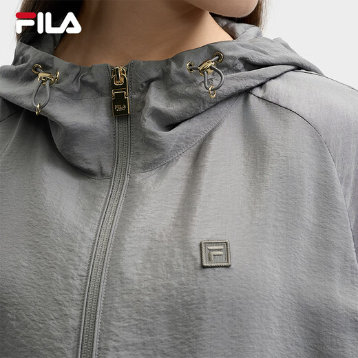 FILA 斐乐官方女士梭织外套2025夏新款时尚休闲简约宽松连帽上衣 星际灰-DY L 170/88A/L