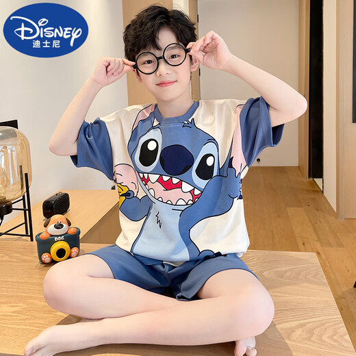 Disney boy pajamas children summer thin pure cotton short-sleeved suit medium-sized children 12-year-old boy fashionable summer home clothes DW-826 little yellow duck [cotton] 165 S size recommended 140-150 cm weight