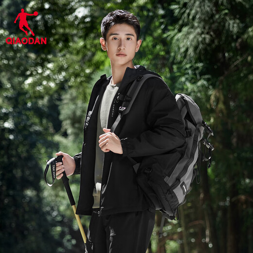 Jordan sports coat men's windbreaker autumn and winter windproof and water-repellent hooded outdoor jacket long-sleeved top black-321R-double layer XL