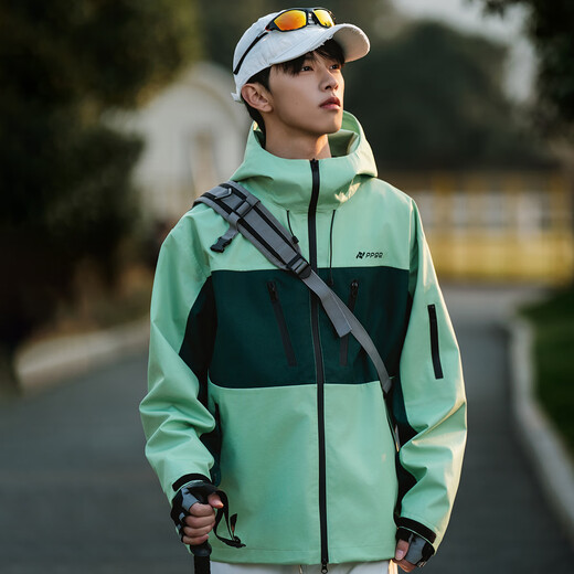
PPGE contrasting hard shell pressed rubber outdoor jacket 25 spring new windproof waterproof couple climbing suit green xl