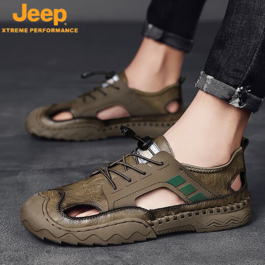 吉普（JEEP）凉鞋男2025年新款夏季男士外穿包头休闲防滑耐磨沙滩两用开车拖鞋 12033黑色 鸿运 39