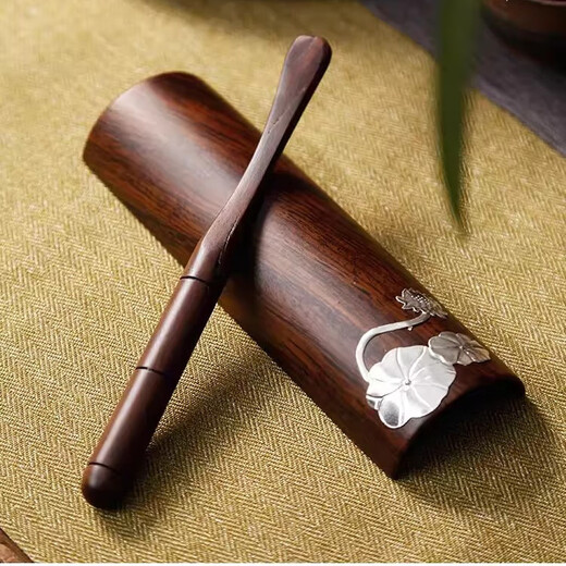 Wen Yijia Black Sandalwood Tea Spoon Take Tea Spoon to Appreciate Tea Lotus Kung Fu Tea Set Accessories for Wake-Up Tea Lotus Tea Ceremony Six Gentlemen Split Teaspoon Black Sandalwood Buddha's Hand Tea Spoon