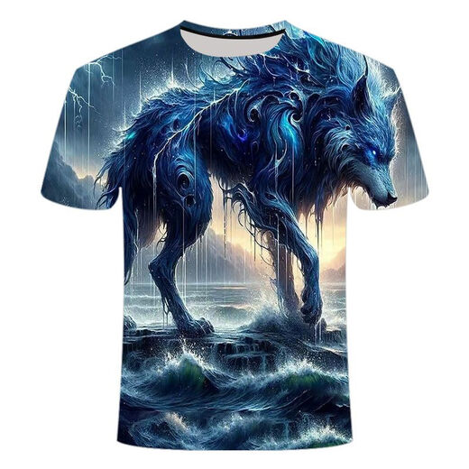
2024 new animal wolf series 3d printed T-shirts fashionable, versatile, handsome and cool short-sleeved primary and secondary school students TXC6227 XS 70-80Jin [Jin equals 0.5 kg]