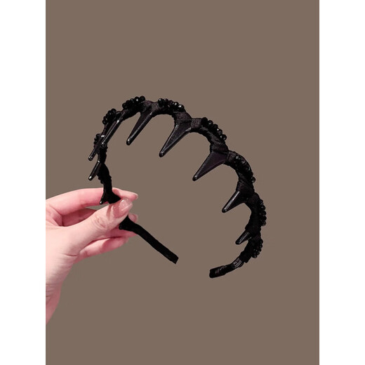 Dai Shilin DSL headband light luxury women's model 2025 new black rhinestone handmade high skull pressure hair headband with teeth anti-slip hairpin black diamond headband