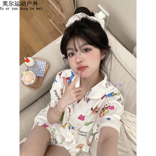 阿尤布蜡笔小新睡衣日系三件套蜡笔小新睡衣女夏季天薄款短袖长裤 KK-14123[短袖]三件套 M [建议80-100斤]