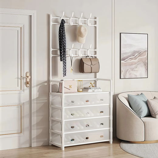 Xinwujia Dust-proof Shoe Rack Home Storage Rack Student Dormitory Door Shoe Rack Rental Bedroom Multi-layer Shoe and Hat Integrated Rack White-4 Layers 60CM Non-Woven Model