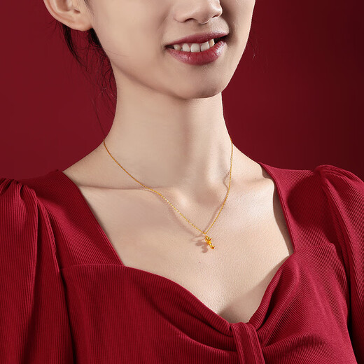 Chili gold pendant 5D hard gold Ruyi pendant pure gold enamel pendant auspicious pendant transfer beads for girlfriend 5D hard gold Ruyi pendant - chain not included (including enamel 0.30g