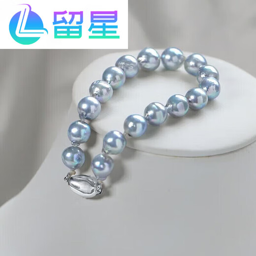 Liuxing Seawater Baroque Akoya Pearl Bracelet Special Shape Irregular Silver Blue True Multi-hemp Bracelet 8-8 16cm