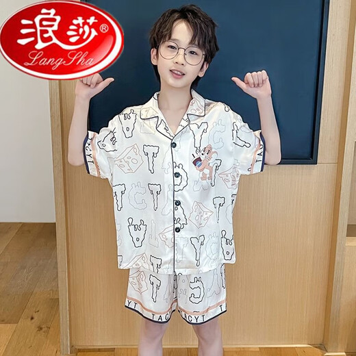 浪莎儿童冰丝睡衣夏季短袖薄款卡通哪吒中大童男孩夏天家居服套装 冰丝短套:Q6636巴拉 8码[身高95-110cm] 均码