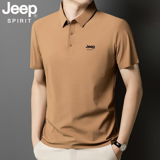 JEEP SPIRITJEEP吉普冰丝凉感短袖POLO衫男夏季宽松速干大码翻领无痕半袖T恤 蓝灰 jpbl12357 M 推荐80-100斤