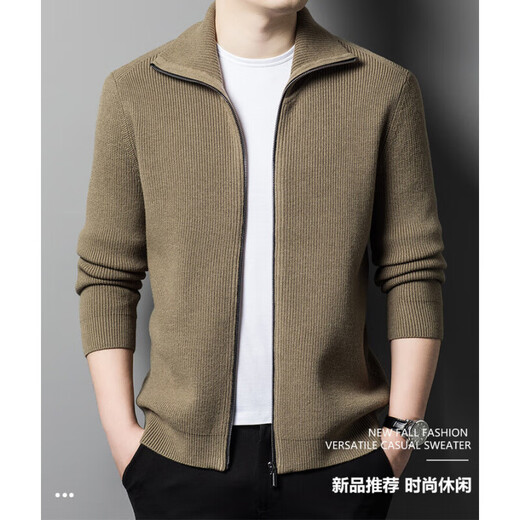 Inter Mailand-Ordos reine Wolle halb hohe Stand-Collar-Strickjacke für Herrenherbst- und Winter. Neuem Sweater mittleren Alters, Tee Green [100% Full Wolle] XL empfohlen 140-160jin [Jin gleich 0,5 kg]