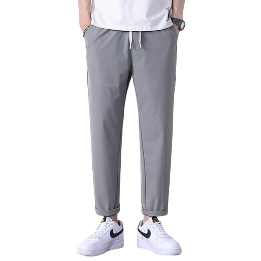 GXG.1978 summer men's trousers slim casual pants men's thin straight long pants youth suit pants business trousers 718 black L