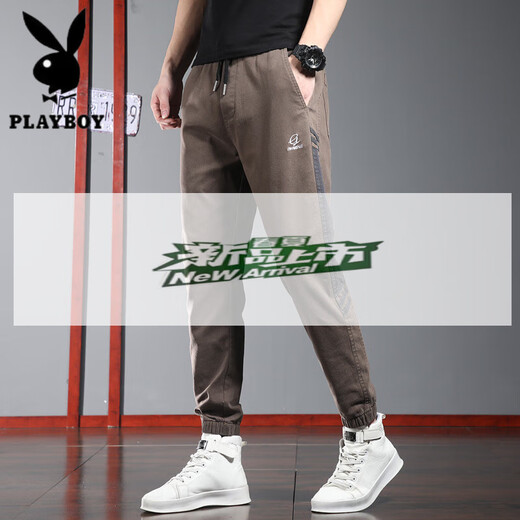 花花公子（PLAYBOY）夏季薄款休闲裤男士潮牌宽松束脚运动裤2025新款夏天工装哈伦裤子 9859深灰 L 30-31码