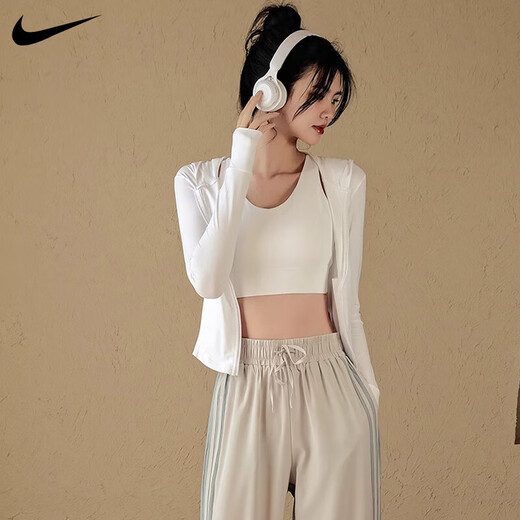 耐克（NIKE）防晒衣女款速干透气凉感防紫外线运动上衣瑜伽健身户外训练服 白色 M 【建议90-110斤b