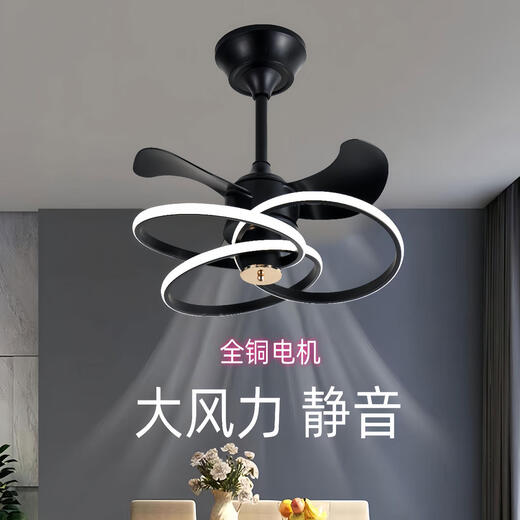 华艺照明年新款隐形吊扇灯大风力家用餐厅饭厅卧室电风扇一体吊灯静音 隐形款9227/黑60CM变频遥控+直接