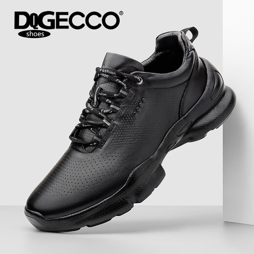 Aibotron DQG ECCO men's shoes spring and autumn breathable casual sports shoes 15th anniversary thick-soled cushioning lightweight soft-soled business leather shoes 1977 black 40