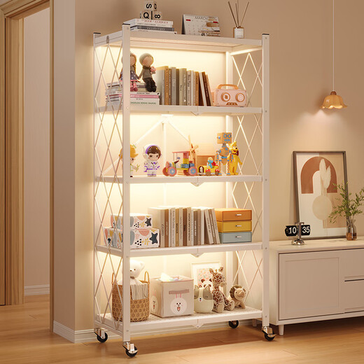 Shanshan Wooden Art Bookshelf Floor-standing Storage Rack Free Installation Folding Storage Rack Removable Toy Rack Steel Bookcase