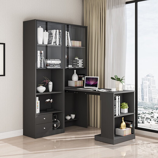 UFSAGCG Corner Pliage Biber étagère intégrée Simple Modern Student Home Desk Ordinking Bureau Écriture Bibliothèque Single Armoire + Table pliante supérieure Longueur gris foncé 1396 * 35