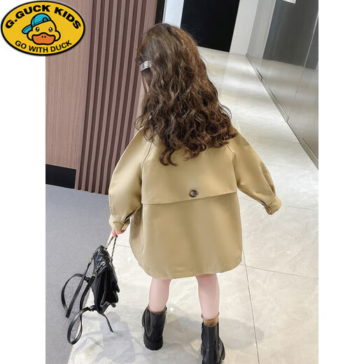 G.Duckkids Girls Wurnbreaker British Style Spring и осенний стиль 2024 Новая детская модная девочка для девочек средней длины корейская версия Куртка Khaki 120см