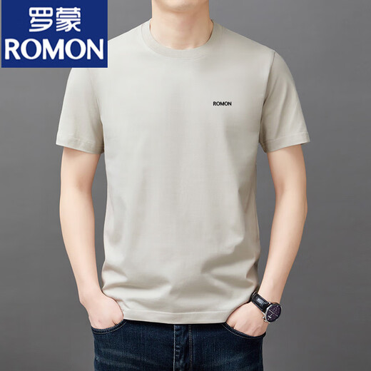 罗蒙（ROMON）男士短袖t恤夏季新款潮流棉简约圆领上衣休闲凉感体恤衫男T YS9929驼色【带标】 均码 115【126-140斤】