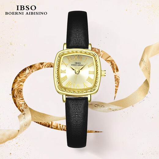 IBSO (IBSO) Top-Ten-Markenuhren für Damen, britische Studentenuhren aus Stein, Geburtstagsgeschenke für Freundinnen und Ehefrauen, 9226 ganz gold-schwarzer Gürtel, importiertes Uhrwerk