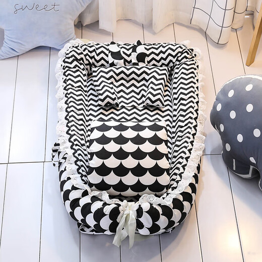 
Crib middle bed portable detachable washable quilt baby bed newborn bionic bed baby nest baby elephant-pink (with quilt lace style) 90*55*15cm