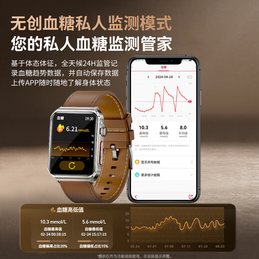 Bopi blood sugar monitoring watch blood pressure watch smart healthy blood lipid uric acid heart rate blood oxygen all-in-one machine for home needle-free instrumentation old people sleep exercise phone bracelet gift body fat ingredients analysis heart health status research Apple Huawei machine