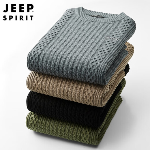 JEEP SPIRIT吉普品牌2025纯棉毛衣男士冬季加厚保暖打底针织衫圆领休闲毛线衣 中灰色 XL