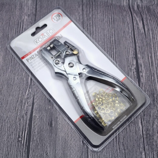 Vinoa Air-Eye Stanzzange einloch ein Loch Stanzkrimpszange Metallschutz Ring Bindungsmaschine Handbuch Hand drücken 6174 Pressen Crimpange + 4,5 mm Goldschnalle