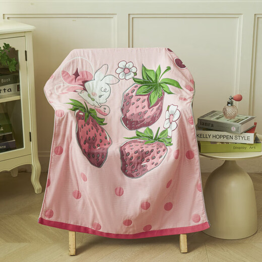 Pure cotton gauze bath towel new adult and children cartoon large towel absorbs water, quick-drying and does not shed lint, cotton bath wrap Strawberry Elf Hongsen 500g75cm*160cm one piece