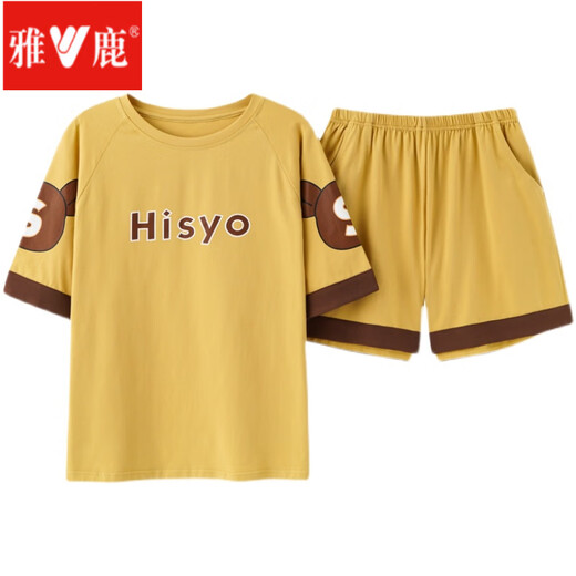 雅鹿睡衣女夏运动可爱韩版学生短袖薄款宽松两件套装春秋家居服可外穿 米白色 GXT6636图色 3XL (建议145-155斤)