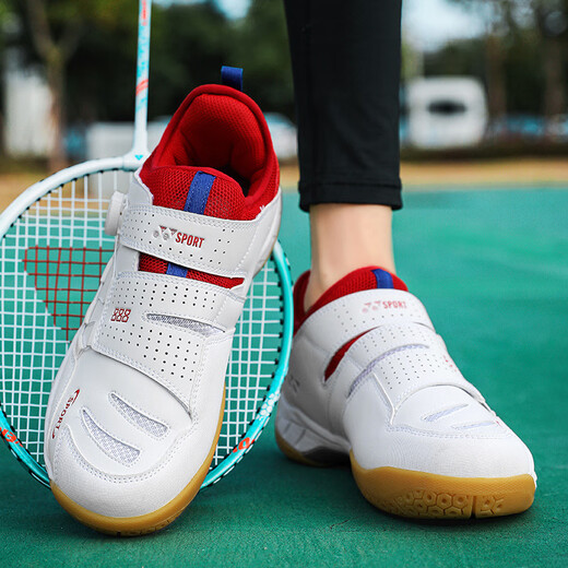 New Rotary Buckle Casual Badminton Shoes Breathable Couples Light Table Tennis Shoes Men's Tennis Training Shoes White Wine Red 619 41