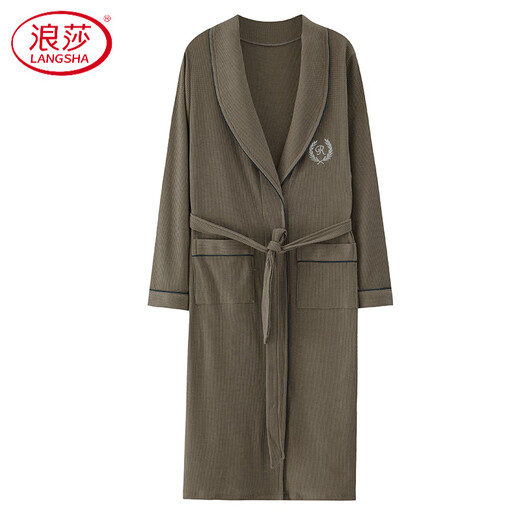 
LangSha waffle bathrobe men's pure cotton medium-length men's nightgown 2025 new absorbent integrated bathrobe LJ16822 M Weight 100-120Jin [Jin equals 0.5 kg]