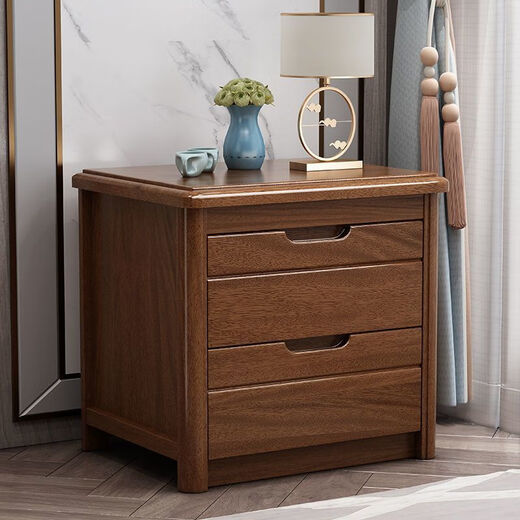 Jingheng walnut solid wood bedside modern Chinese cabinet mini small ultra-narrow bedroom storage bedside storage cabinet walnut color 50cm wide