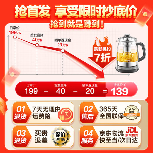 SUPOR health pot household multifunctional 2025 new tea maker small stew all in one light sound tea kettle kettle insulation all in one tea kettle fully automatic constant temperature office light sound + fast heating 1.5L 316L stainless steel heating plate