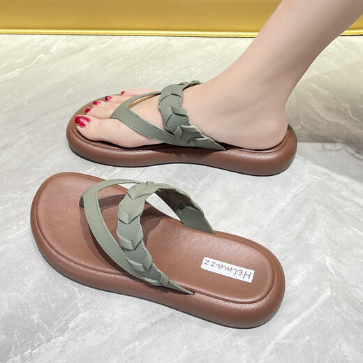 Yusenyi-Fußclip-Hausschuhe für Frauen im Sommer tragen Flip Flops für Frauen im Sommer im Sommer modische nicht rutschende Strandkeildamen 3882-6 Grüne Moxa 37 Geeignet für Größe 36 Fuß