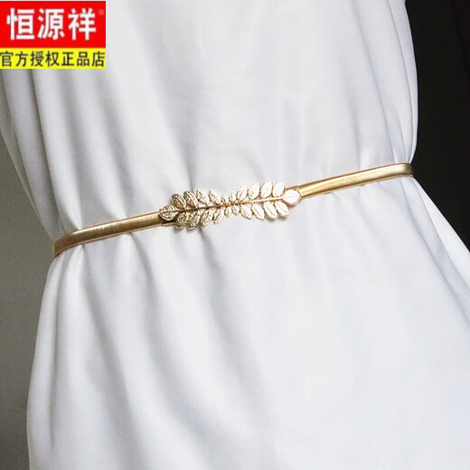 恒源祥弹力细腰带女配裙子金色松紧腰链装饰连衣裙简约百搭金属束腰裙带 金色 60cm