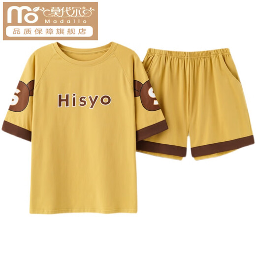莫代尔睡衣女夏棉质可爱韩版学生短袖薄款宽松两件套装春秋家居服可外穿 金色 GXT6630图色 M (建议75-95斤)