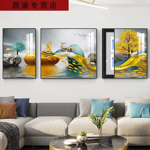 三栖虎客厅电表箱三联画装饰画沙发背景墙挂画总开关免打孔遮挡画配电箱 15269-1-2-3  40*60左右60*60中间/左边左推