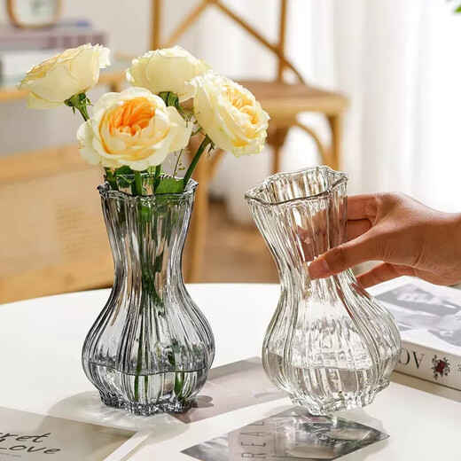 Glass vase, transparent flower arrangement, water-raised lily flowers, hydroponic pothos and green plants, dried flowers, small living room decorations, 20 garlic vase, 1 piece, transparent color