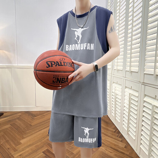 奥计夏季学生篮球服套装青少年运动背心短裤潮 6636蓝色（背心+短裤）  M 70-90斤左右