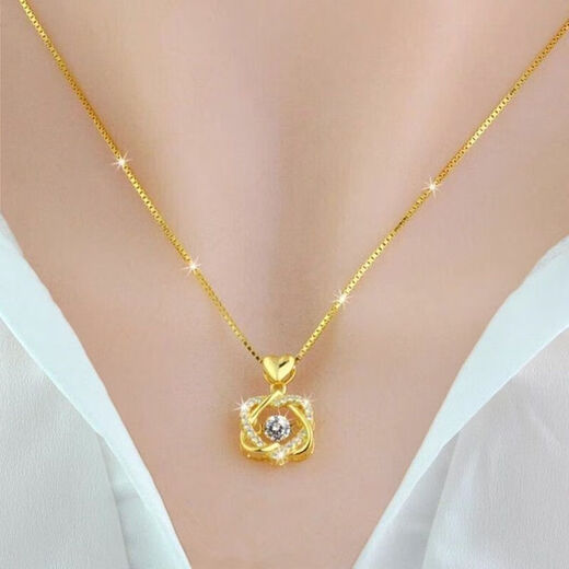 Laohuangxiang sand gold necklace for women, clavicle gold necklace, love pendant, Korean version, gift for girlfriend and mother, small love pendant + water wave chain