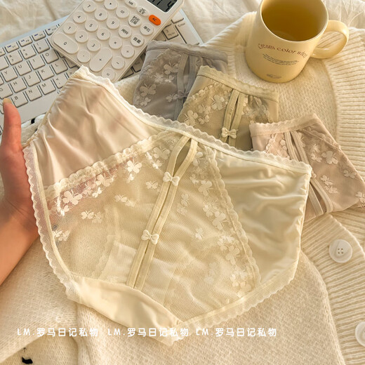 Demon Fox Women's Underwear Sexy Lace 4 Pack Pure Desire Lace Underwear Female Sexless Mulberry Silk Bottom Crotch Girls 2 Y3899-Light Pink + Green + Skin Tone + Black L Suitable for 80-120Jin [Jin equals 0.5 kg]