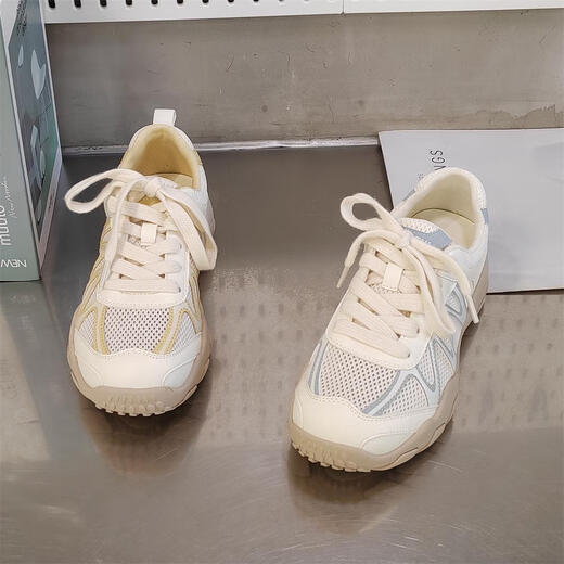 真皮网面小白鞋透气鞋子夏款2025新款夏季单网运动鞋轻便软底 米兰xa866-117 36