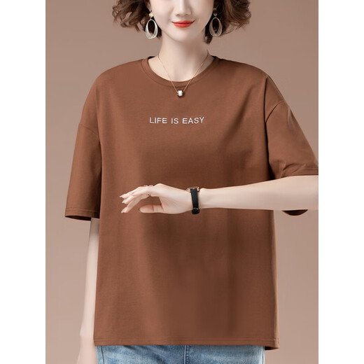 Beiyao 50-year-old women's short-sleeved T-shirt pure cotton plus fat plus size summer loose embroidered middle-aged mother casual top 9889 black L 100-115Jin [Jin equals 0.5 kg]