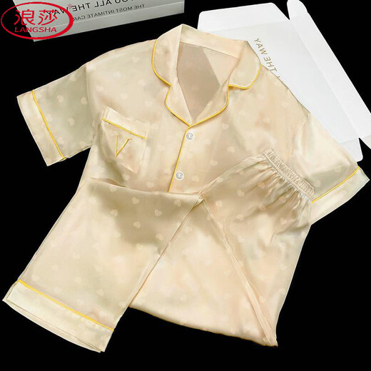 Langsha 2025 Neue Pyjamas für Frauen im Sommer Eisseide Kurzärärmelte High-End-Großgröße für Outdoor-Kleidung im Freien YX9214 m (75-95) Jin [Jin ist gleich 0,5 kg]